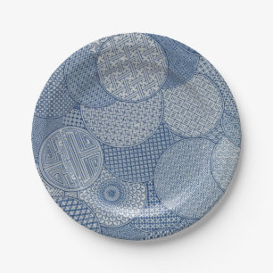 Antiek blauw wit faux porselein Royal 1877 Papieren Bordje