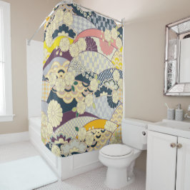 Antiek Blauw Wit Japans Kimono Bloembloem Douchegordijn