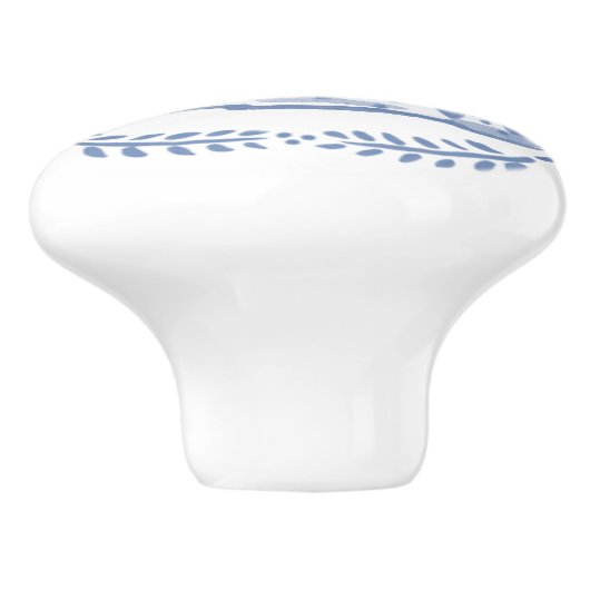 Antiek blauw wit konijn Delft Dedham Keramische Knop (Zijkant)