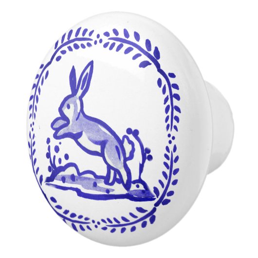 Antiek blauw wit konijn Delft look keramische romp Keramische Knop (Rechts)