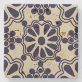 Antiek  Blauw Wit Zuidwestelijke Patroon Stenen Onderzetter (Voorkant)