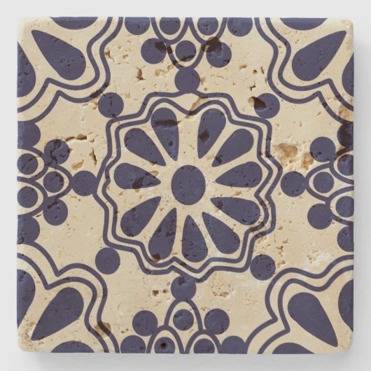 Antiek  Blauw Wit Zuidwestelijke Patroon Stenen Onderzetter (Voorkant)
