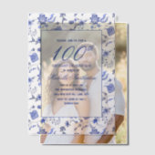 Antiek  Blauwe Bloemen 100ste Verjaardag Vellum Uitnodigingen (Offset (Koppel))