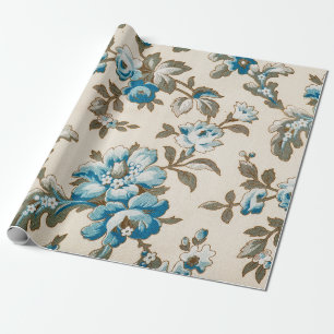 Antiek Blauwe Bloemen Floral Botanische beige Cadeaupapier