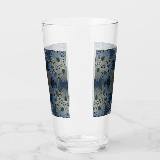 Antiek Blauwe Daisy Bloemen Glas (Links)