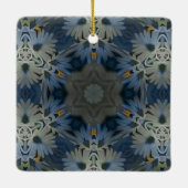 Antiek Blauwe Daisy Bloemen Keramisch Ornament (Achterkant)