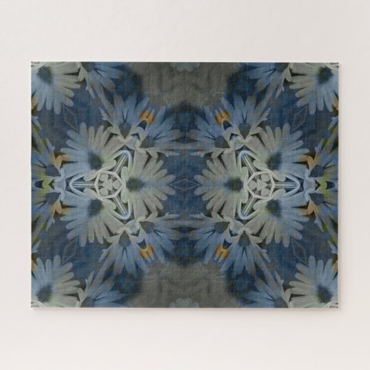 Antiek Blauwe Daisy Bloemen Legpuzzel (Horizontaal)