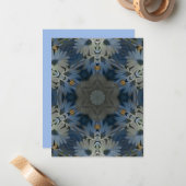 Antiek Blauwe Daisy Bloemen Notitiekaartje (Voorkant / Achterkant in situ)