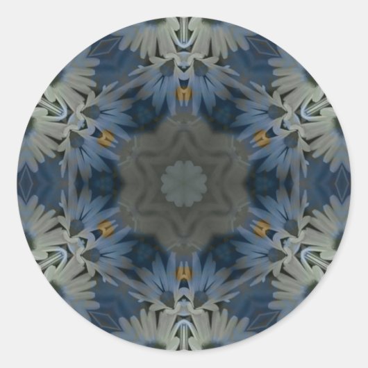 Antiek Blauwe Daisy Bloemen Ronde Sticker (Voorkant)