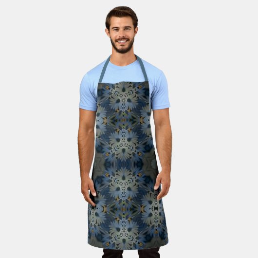 Antiek Blauwe Daisy Bloemen Schort (Gedragen)