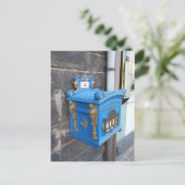 Antiek blauwe Duitse brievenbus vanaf 1896 Briefkaart (Staand voorkant)