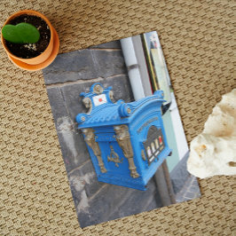 Antiek blauwe Duitse brievenbus vanaf 1896 Briefkaart