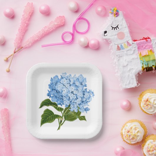 Antiek Blauwe Hydrangea Blossom Papieren Bordje (Feest)