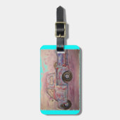 antiek blauwe patina bagagelabel (Voorkant verticaal)