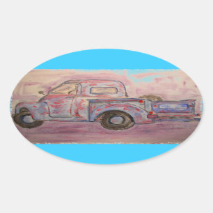 antiek blauwe patina ovale sticker