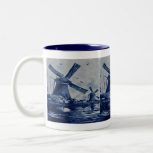 Antiek blauwe Tegel - Windmolens door water Tweekleurige Koffiemok