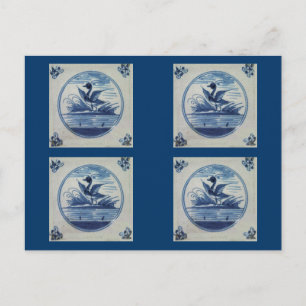 Antiek Blauwe Tile - Duck in Water Briefkaart