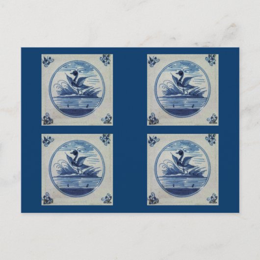 Antiek Blauwe Tile - Duck in Water Briefkaart (Voorkant)