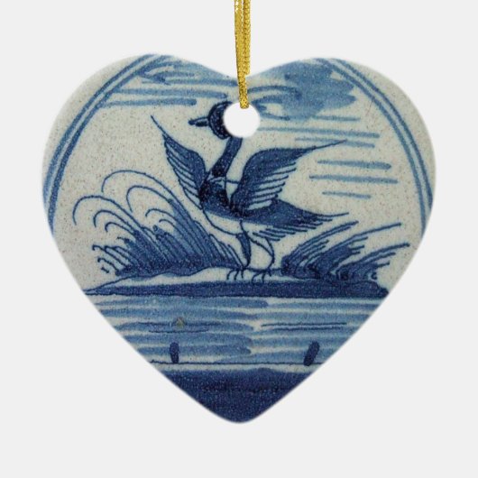 Antiek Blauwe Tile - Duck in Water Keramisch Ornament (Voorkant)