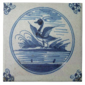 Antiek Blauwe Tile - Duck in Water Tegeltje (Voorkant)