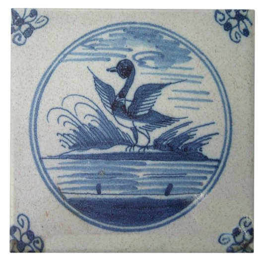 Antiek Blauwe Tile - Duck in Water Tegeltje (Voorkant)