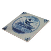 Antiek Blauwe Tile - Duck in Water Tegeltje (Zijkant)