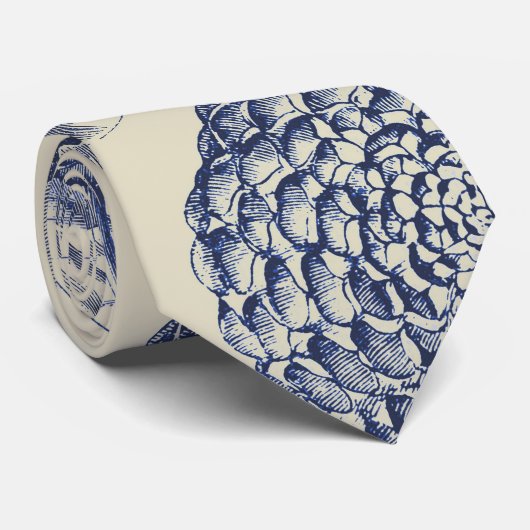 Antiek Blauwe Toile Botanische Bloemenprint Bloemm Stropdas (Opgerold)