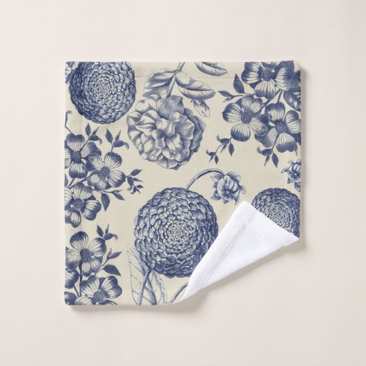 Antiek blauwe ventilator AfdrukFloral Bad Handdoek (Wasdoekje)