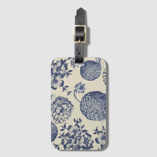 Antiek blauwe ventilator AfdrukFloral Bagagelabel (Voorkant (verticaal))