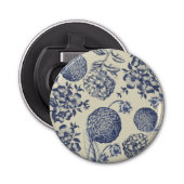 Antiek blauwe ventilator AfdrukFloral Button Flesopener (Voorkant)