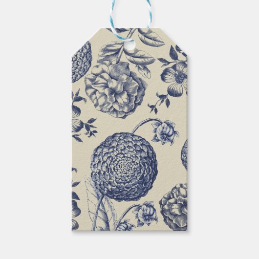 Antiek blauwe ventilator AfdrukFloral Cadeaulabel (Voorkant)