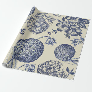 Antiek blauwe ventilator AfdrukFloral Cadeaupapier