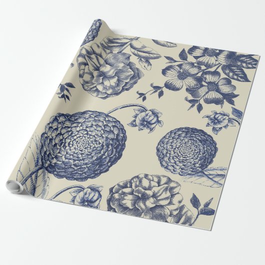 Antiek blauwe ventilator AfdrukFloral Cadeaupapier (Uitgerold)
