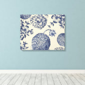 Antiek blauwe ventilator AfdrukFloral Canvas Afdruk (Insitu (Houten vloer))