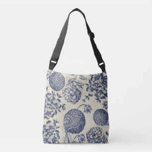 Antiek blauwe ventilator AfdrukFloral Crossbody Tas