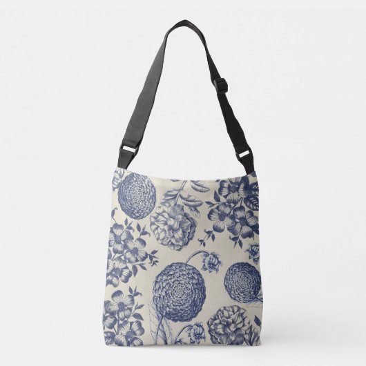 Antiek blauwe ventilator AfdrukFloral Crossbody Tas (Voorkant)