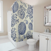 Antiek blauwe ventilator AfdrukFloral Douchegordijn (In situ)