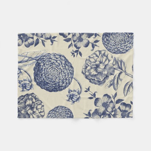 Antiek blauwe ventilator AfdrukFloral Fleece Deken (Voorkant (Horizontaal))