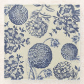 Antiek blauwe ventilator AfdrukFloral Glazen Onderzetter (Voorkant)