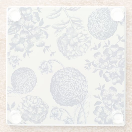 Antiek blauwe ventilator AfdrukFloral Glazen Onderzetter (Achterkant)