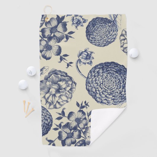 Antiek blauwe ventilator AfdrukFloral Golfhanddoek (Insitu)