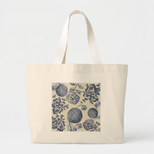Antiek blauwe ventilator AfdrukFloral Grote Tote Bag