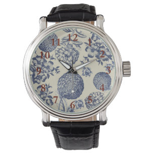 Antiek blauwe ventilator AfdrukFloral Horloge