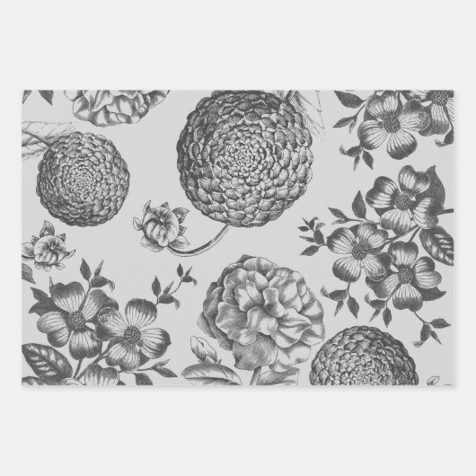 Antiek blauwe ventilator AfdrukFloral Inpakpapier Vel (Voorkant 2)