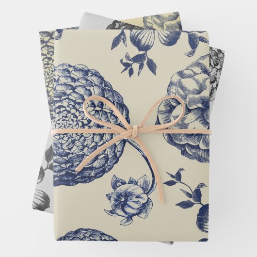 Antiek blauwe ventilator AfdrukFloral Inpakpapier Vel (In situ)