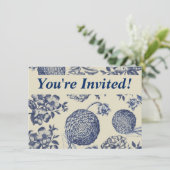 Antiek blauwe ventilator AfdrukFloral Kaart (Staand voorkant)