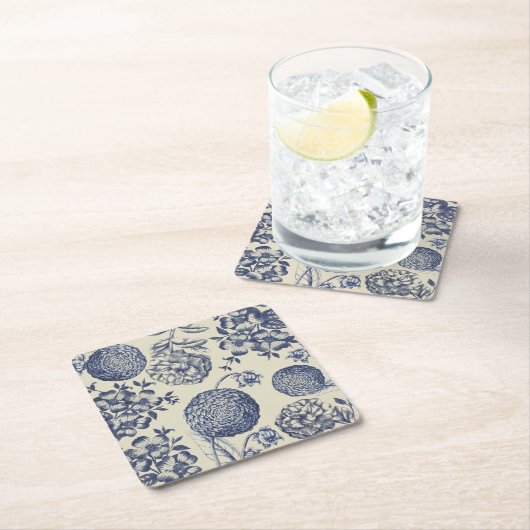 Antiek blauwe ventilator AfdrukFloral Kartonnen Onderzetters (Insitu)