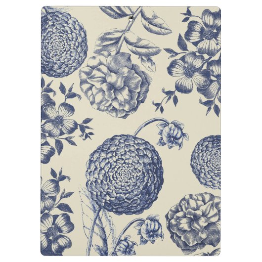 Antiek blauwe ventilator AfdrukFloral Klembord (Achterkant)