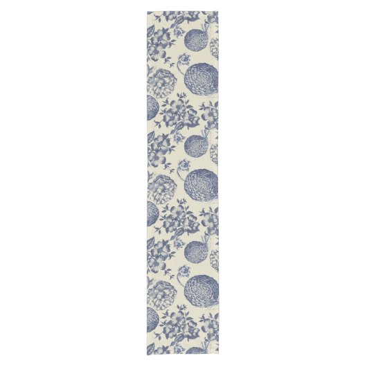 Antiek blauwe ventilator AfdrukFloral Korte Tafelloper (Voorkant)