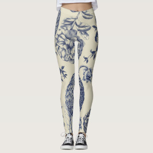 Antiek blauwe ventilator AfdrukFloral Leggings